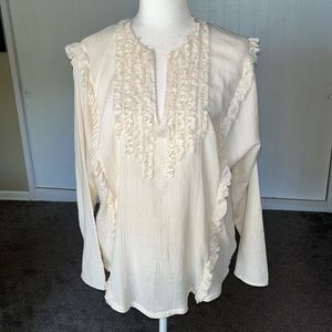 🐏Massimo Dutti cotton/wool blend textured boho popover relaxed fit tunic top SM